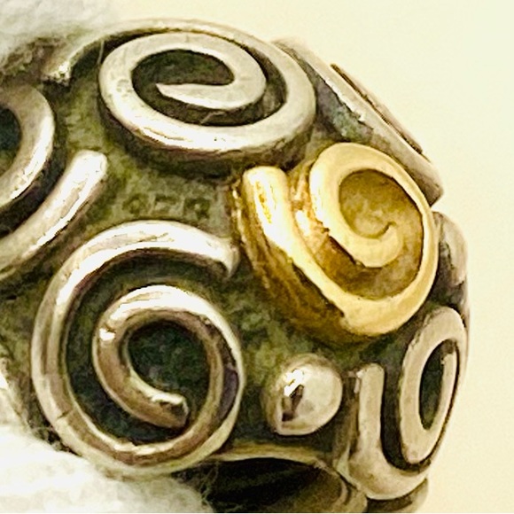 EUC Pandora 790414 Sterling Silver w/ 14k Yellow Gold Rose Bud Bead - Picture 12 of 13